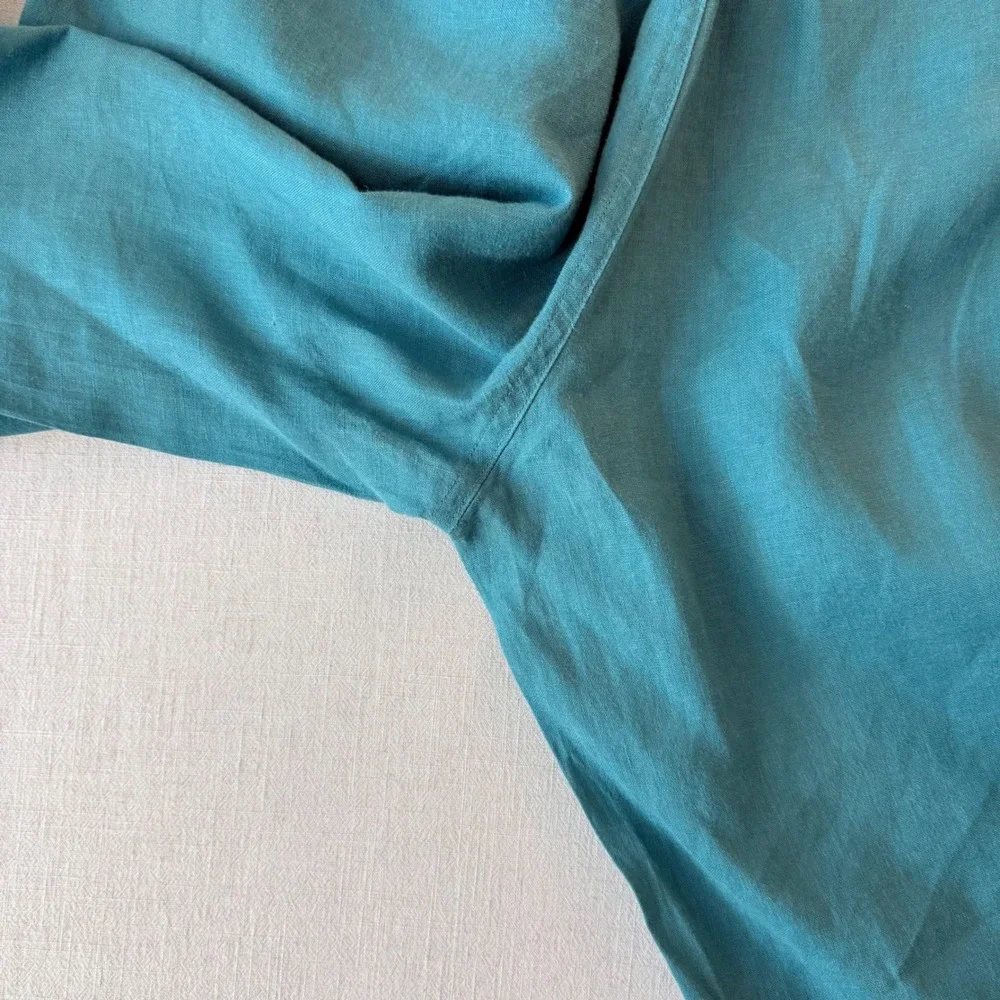 Quince 100% European Linen Wide Leg Blue Drawstring Pants Women XL